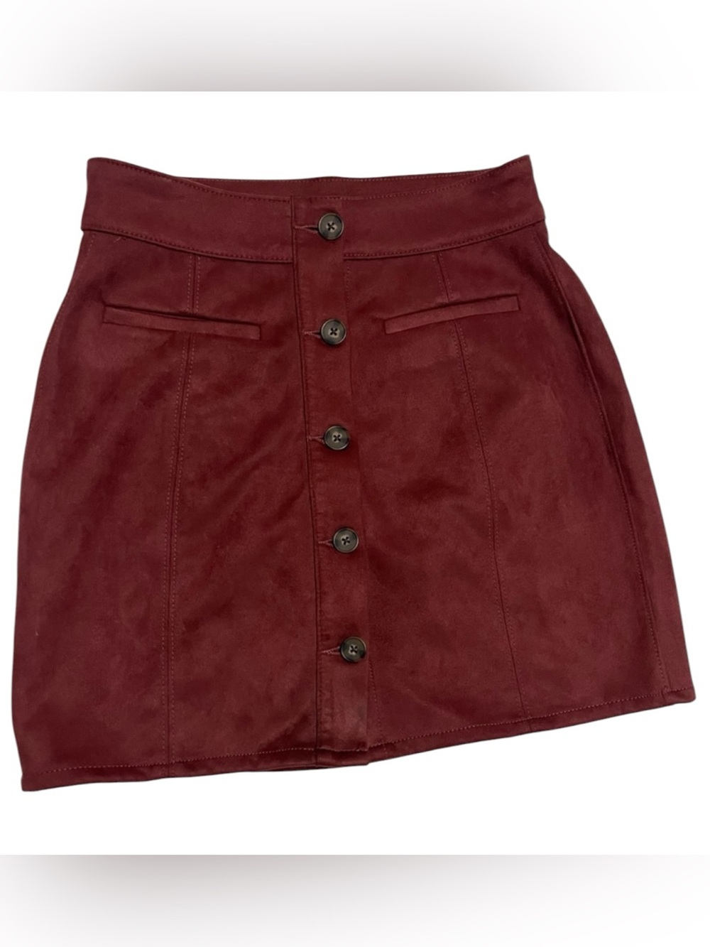 Maurice’s Rust mini skirt faux suede button front high rise sz 8 pockets